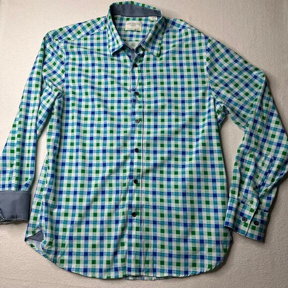 Construct Men's‎ Blue Gingham Button Up Shirt Size L Slim Fitl Beach - Picture 1 of 9